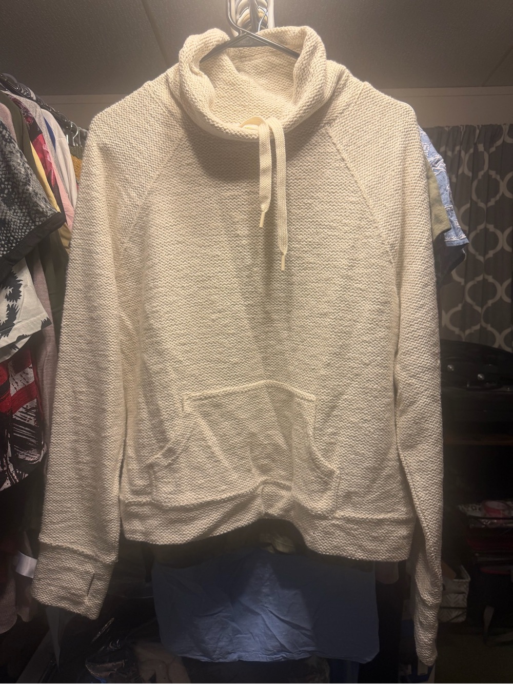 aerie Cream Funnel Neck Drawstring Sweater